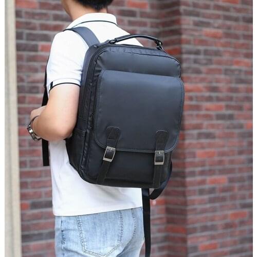 Mens Backpack Casual Large Capacity 15.6 Inch Backpack Men Laptop School Bag for Men Student Solid Bag Soft Handle Nylon Zipper