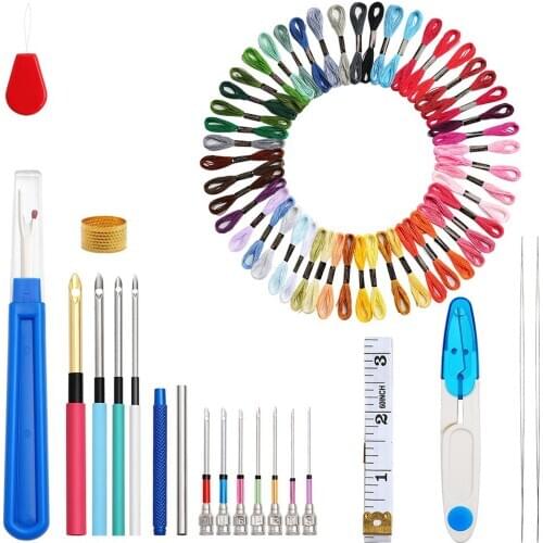 Punch Needle Tool Kit Embroidery Thread Embroidery Punch Needles Yarn Scissors Threader DIY Craft Stitching Supplies