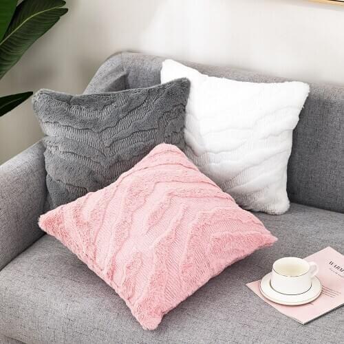 Modern Solid Color Soft Artificial Rabbit Fur Cushion Cover For Bedroom Living Room Deco 45x45cm 2020new