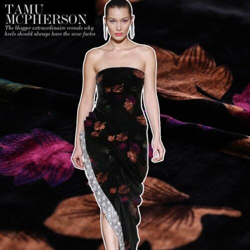 2017 new 114cm wide silk velvet fabric maple leaf autumn printed silk Qiao Rong cloth printed gold velvet cheongsam dress skirt