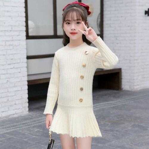 2021 New Teenage School Girls Sweater Dress Autumn Winter Kids Long Sleeve Dresses Knitted Clothes Children Sweaters For Girls