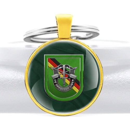 New Arrival De Oppresso Liber Design Gold Classic Glass Dome key Chains Men Women Key Ring Jewelry Gifts