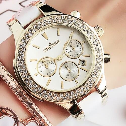 New Women Fashion White Ceramic Ladies Watches Womens Wristwatches Luxury Top Brand Contena Geneva Wrist Watch Gift for Women