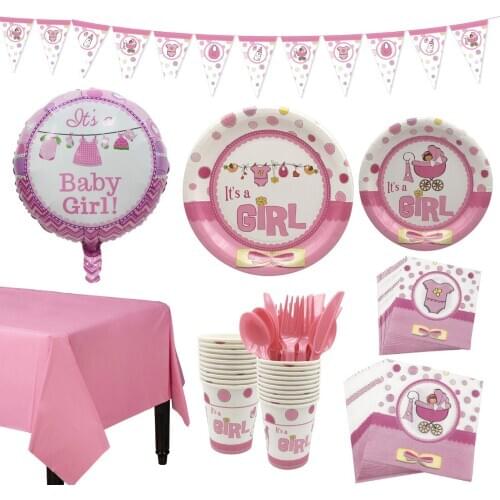 Unisex Disposable Plates Cups Napkins Knifes Fork Tableware Set Boy or Girl Gender Reveal Theme Party Birthday Baby Shower Decor