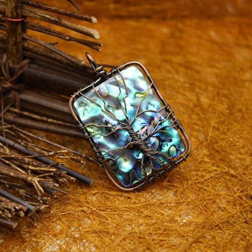 6pcs Bohemian Shell Necklace Pendants Natural Abalone Handmade lLife of Tree Pendant Necklace Reiki Healing Pendulum