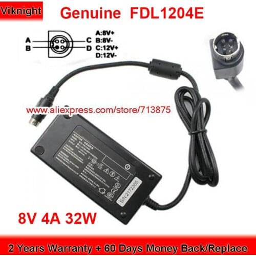 Genuine FDL1204E 8V 4A 32W AC Adapter for FDL 2172023 Round with 4 Pin Plug Power Supply