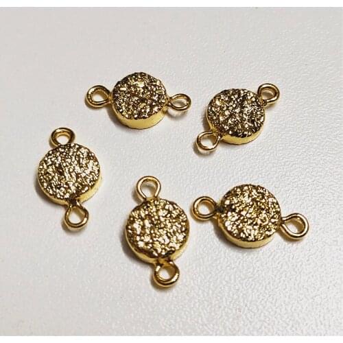 FUWO Aura Druzy Connector Pendant 24k Gold Color Plated Double Loops Raw Crystal Cluster Jewelry Accessories Wholesale PD144