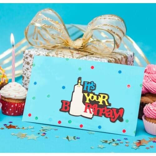 Popular ITS YOUR BIRTHDAY Word Candles Roll Tissue Metal Cutting Dies Scrapbooking Album Paper DIY Cards Craft Embossing Dies