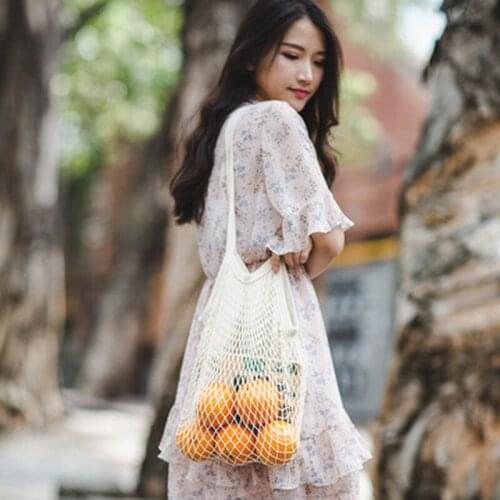 Portable Reusable Grocery Bags for Fruit Vegetable Bag Cotton Mesh String Organizer Handbag Short Handle Net Shopping Bags Tote