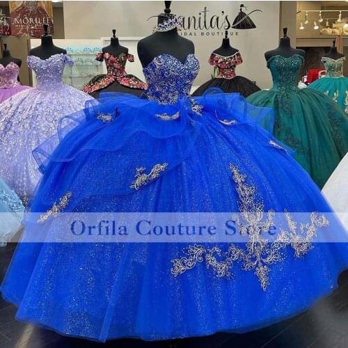 Luxury Royal Blue Quinceanera Dresses Ball Gown Sequins Lace Plus Size Mexican 15 year Sixteen Princess Sweet 16 Prom Dress
