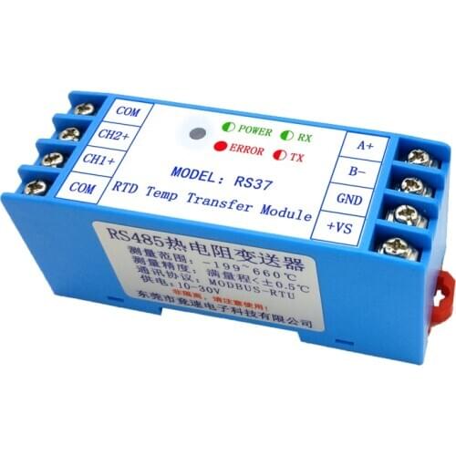 RS37 2-channel Thermal Resistance Temperature Transmitter PT100 Acquisition Module PT1000 Sensor to RS485