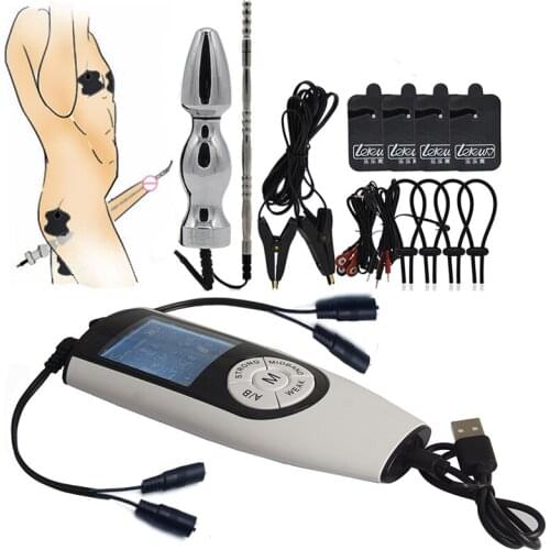 Strongest E-Stim Anal Plug Penis Ring Urethral Catheter Nipple Clamp Massage Pad,BDSM Electric Stimulate Sex Medical Themed Host