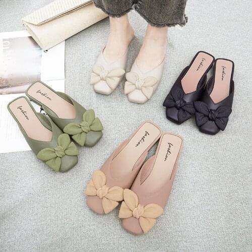 Famous Designer Brand Slippers Baotou Slides Women 2021 Fashion Bow Platform Slippers Slip-On Elegant Causal Summer Female Shoes