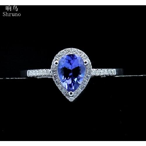 Sterling Silver 925 Pear cut 7x5mm 100% Genuine Tanzanite & Diamonds Engagement Wedding Ring Women Trendy Fine Jewelry Best Gift