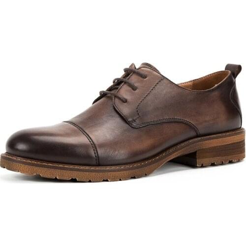 Luxury Italian Genuine Leather Dress Shoes Men Fashion Retro Lace Up Brown Wedding Office Shoes Handmade Formal Oxford Shoes