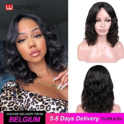 Wignee Natural Wave Lace Part Short Human Hair Wigs For Women Black/99J/ Brown Hair 2020 New Cheap Soft Remy Wigs Free Shipping