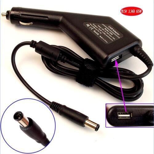 19.5V 3.34A 65W Laptop Car DC Adapter Charger + USB(5V 2A) for Dell 6000 6400 8600 8500 9100 9200 9300 9400 14v 15v