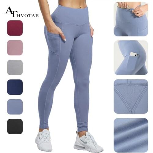 ATHVOTAR Gym Leggings Women Sports Running Leggings with Pockets Women High Waist Fitness Yoga Pants Workout Sports Leggings