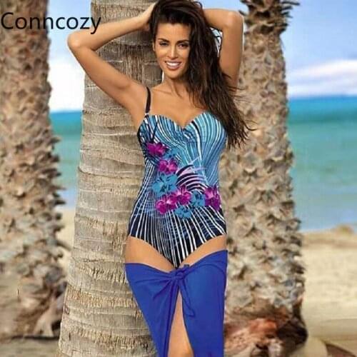 Plus Size Swimwear Women Trajes Flower Printed One-piece Swimsuit Summer Push Up Monokini Bathing Suit Sexy Swim Suit Beach Wear