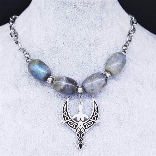 Viking Moon Goddess Flash Stone Stainless Steel Choker Necklace for Women Silver Color Necklace Jewelry collar NXS04