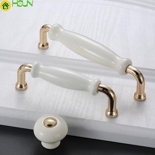 White Ceramic Door Handles European Elegant Furniture Drawer Pulls Bedroom Cabinet