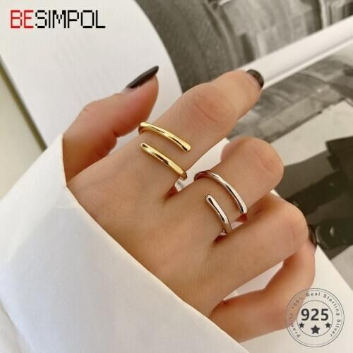 Besimpol New 925 Sterling Silver Rings Double-layer Simple Punk Couple Adjustable Ring For Lovers Luxury Fine Ring Jewelry Gifts