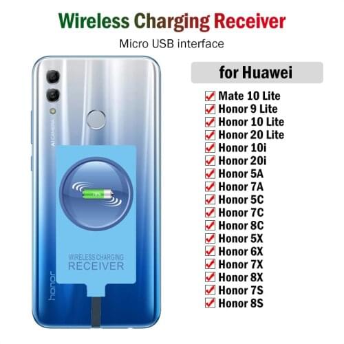 Qi Wireless Charging Receiver for Huawei Honor 10i 20i 9 10 20 Lite 7 7A 7C 7S 7X 8A 8C 8S 8X Max Mate 10 Lite Micro USB Adapter
