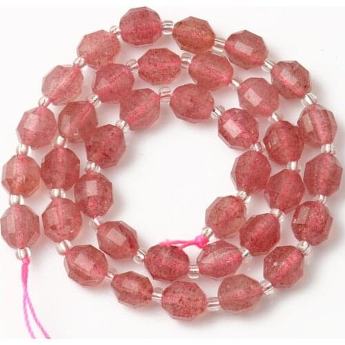 8MM Natural Faceted Strawberry Quartz Crystal Stone Beads Top Quality Jewellery Round Loose Spacer Beads For Making Diy Bracelet