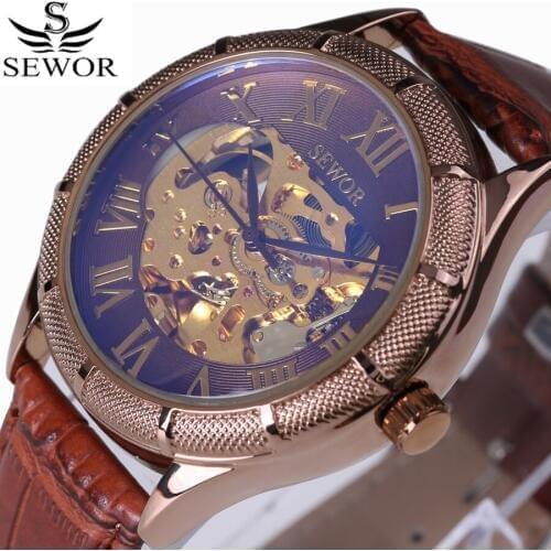 SEWOR Classic Series fashion Sports Men Watches Photochromic Blue Glass Skeleton Clock Luxury Brand Automatic Mechanical Watch