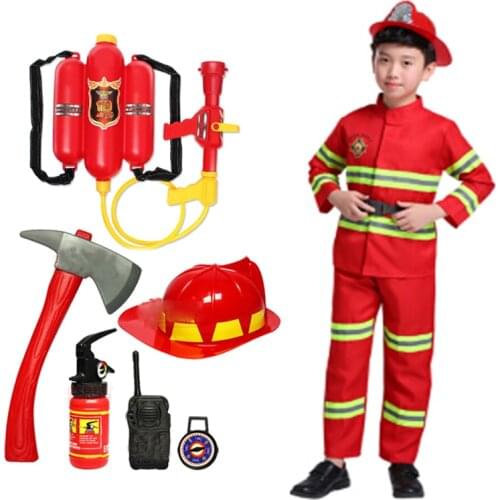Halloween Cosplay Kids Firefighter Uniform Children Fireman Role Play Work Clothing Suit Boy Girl Performance Party Costumes