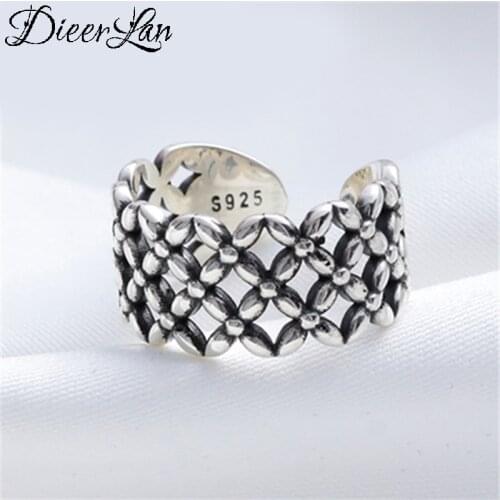DIEERLAN Personality Silver Color Hollow Rings For Women Wedding Jewelry Adjustable Antique Finger Ring Anillos