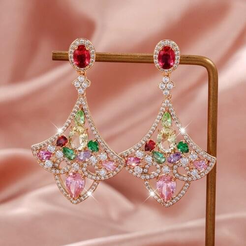 EYER Luxury Beautiful Multicolor Flower Drop Earrings For Women Wedding Party Bridal Jewelry boucle d'oreille femme Gift Jewelry