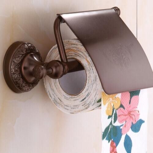 IMPEU Oil Rubber Bronze Toilet Paper Holder, Bathroom Tissue Roll Holder with Cover Wall Mounted