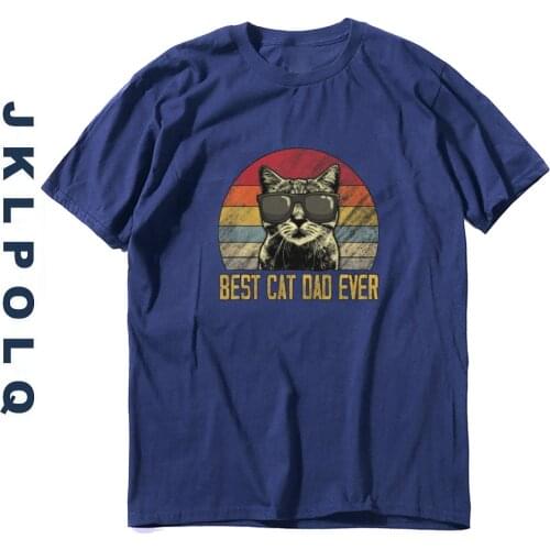 JKLPOLQ Oversized Mens T Shirts Best Cat Dad Ever Printing Funny Unisex Tops Summer Style Tees 100% Cotton Eu Size XS-3XL