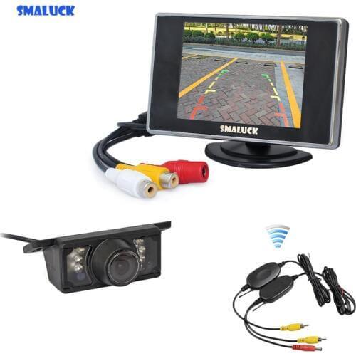 SMALUCK Wireless 3.5 inch TFT LCD Car Monitor IR Night Vision Rear View Camera Kit Reversing Camera Parking Assistance System