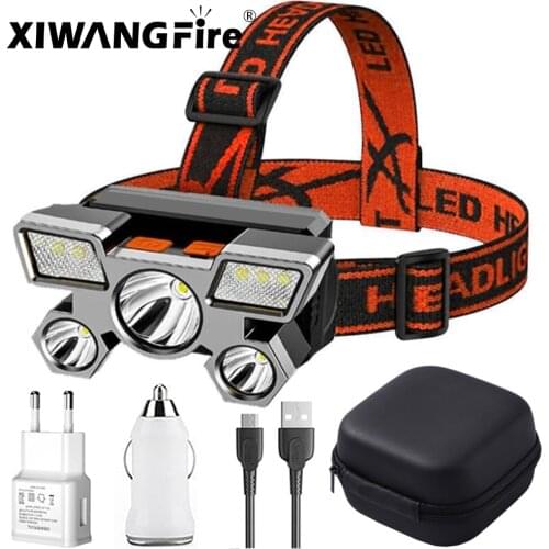 ABS Lightweight 5LED Headlamp with Built-in 18650 Battery USB Rechargeable Portable Lantern Headlamp Outdoor Camping Headlight