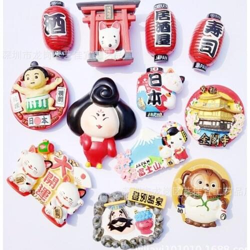 Fridge Magnet Souvenir Lucky Cat Sushi Izakaya Kinkakuji Japanese Tanuki Sumo Japan Onsen Magnets Sticker Kitchen Decoration