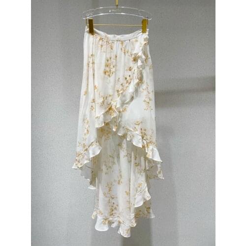 Fashion 2021 new ladies sexy ruffled silk print half skirt 0311