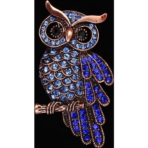 Fahion Luxury Vintage Cute Owl Brooches Gold Color Alloy Rhinestones Animal Brooch For Women Party Pins Birthday Gifts