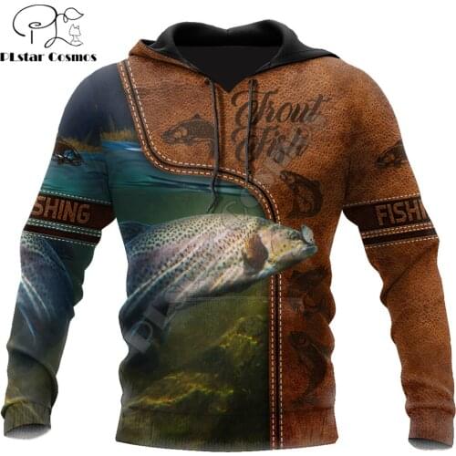 Trout Fishing Cosplay leather 3D Printed Mens autumn Hoodie Harajuku Unisex Casual Pullover Streetwear Jacket Tracksuits DK198