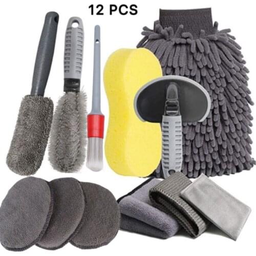 12PCS Car Wash Cleaning Kit Auto Wash Mitt Microfiber Sponge Glove Towel Wheel Brush Pad Car Detailing Washing Tools