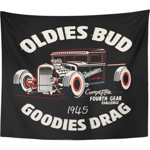 Wall Hanging Garage Hot Rod Car and Auto Automobile Black 50"x 60" Tapestry Home Decor Art Tapestries for Bedroom Living Room