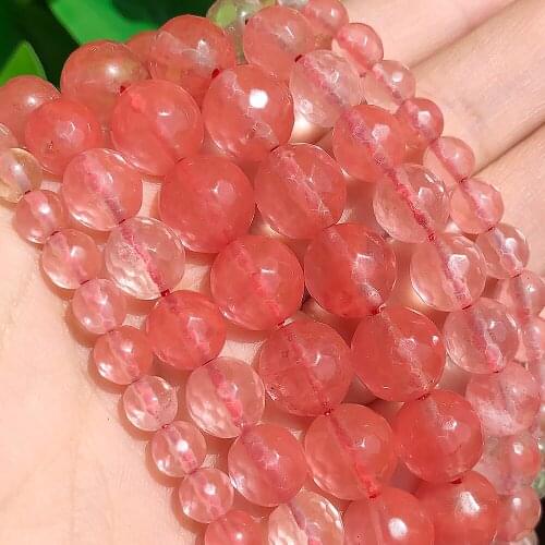 Wholesale Natural Stone Faceted Cherry Quartz Beads 4/6/8/10/12mm Round Loose Beads For Jewelry Making Diy Bracelet Necklace
