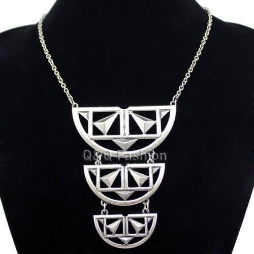 Egyptian African Kuchi Aztec Silver Plated 3 Crescent Pyramid Cut Out Chain Necklace Jewelry 0 New
