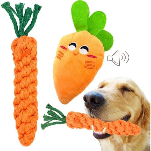 PetCloud Pet Dog Toys Carrot Shaped Rope Dog Chewing Molar Dog Rope Pet Toy Dog Outdoor Training Plush Voice Radish Pet Supplies