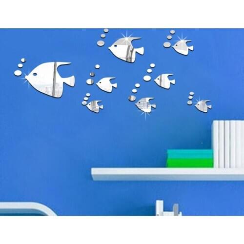Removable Sea Fish Bubble Wall Sticker 3D Mirror Stickers Mural DIY Decal Home Decor Sticker Acrylic Fish Mirror Wall Sticker