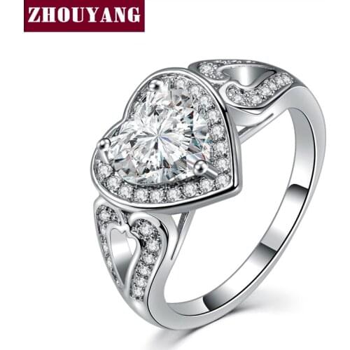 Silver Color Princess Heart Shaped Cubic Zirconia Fashion Wedding & Engagement Ring Jewelry For Women ZYR561