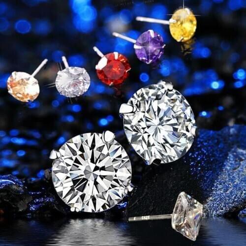 2-8mm High Quality Anti-Allergy Bling Stud Earring Classic Cubic Zircon Round Square Cute Ear Jewelry for Men Women Wholesale
