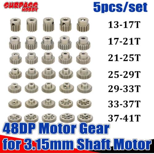 SURPASS HOBBY Pinion 5PCS 48DP 3.175mm 13T 17T 19T 21T 23T 25T 27T 29T 31T 33T 35T 37T 39T 41T Motor Gear Combo Set for 1/10 RC