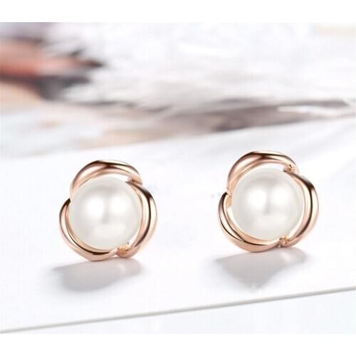 SHQIYAYI White Pearl Stud Earrings For Women Fashion Jewelry 925 Silver Rose Gold-Color Korean Female Party Gift 873